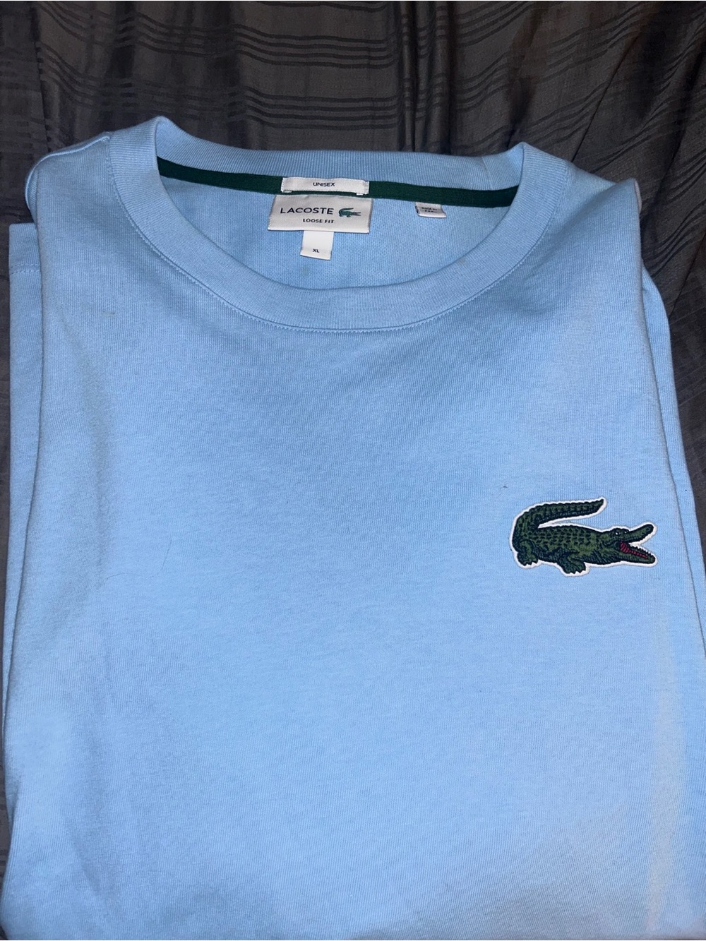 Lacoste Light Blue Crewneck Sweatshirt with Owrsized Green Crocodile Patch